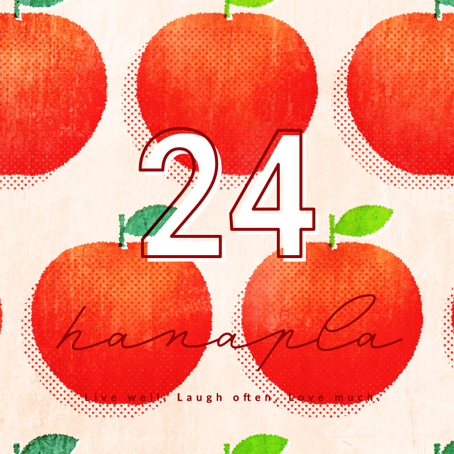 数字24とフルーツ 赤いリンゴが並んだポップでかわいいイラスト待ち受けで恋愛運と金運をアップ おしゃれ待ち受け 画像のハナプラ スマホ壁紙 無料 運気 シンプル Iphone 高画質